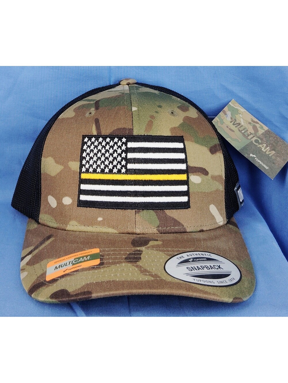 Thin Yellow Line Flag Hat Multicam Yupoong Snapback Mesh Trucker Cap New